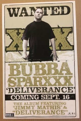 Bubba Sparxxx Rare 2003 Promo Poster For Deliverance Cd Usa 11x17