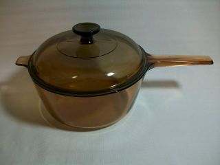 Corning Ware Visions Amber " 2.  5l " Glass Sauce Pan/pot W/ Lid France