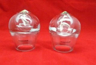 2 Heavy Glass Oil Lamps Hand - Blown In Poland 5 " Tall