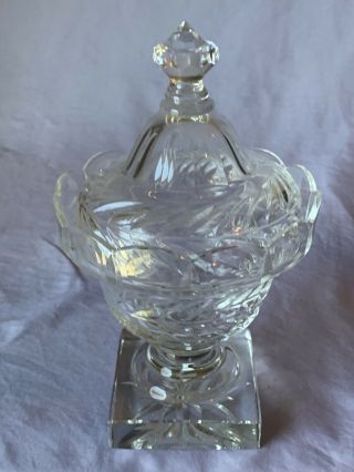 Antique Anglo - Irish Cut Glass Footed 7”covered Small Compote