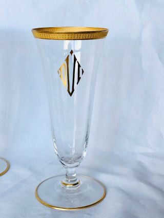 10 Vintage Fluted Crystal 6” Wine/Sherry/Champagne Glasses Embossed Gold Rim 3