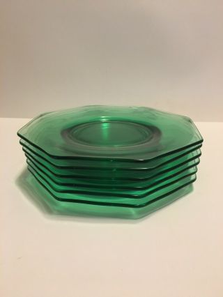 Set Of 6 Vintage Green Depression Glass Luncheon Dessert Plates Octagon 7.  5 "
