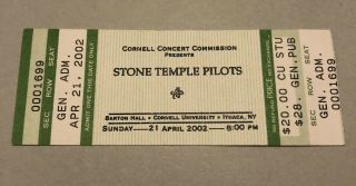 Stone Temple Pilots Concert Ticket Stub 4/21/02 Cornell Univ.  Barton Hall Rare