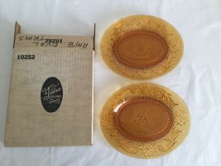 Two Vintage Tiara Indiana Glass 8 " Oval Serving Platter Amber Sandwich