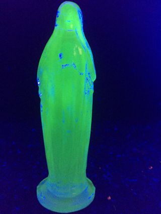 Blue Vaseline glass Madonna Doll uranium catholic religious cobalt / virgin Mary 3