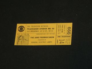 Jane Froman Show Cbs Television York Studio Ticket 1954 (y142)