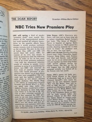 Aug.  1967 TV Guide THE FUGITIVE/DAVID JANSSEN/BARRY MORSE Scranton Wilkes Barre 2