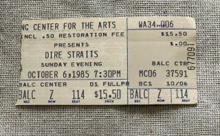 Dire Straits Concert Ticket Stub 10/6/1985 Performing Center For Arts Boston Ma