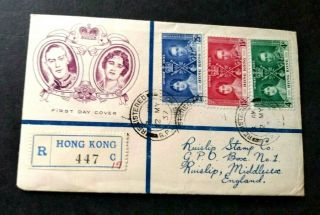 Hong Kong George Vi 1937 Coronation Set On Illustrated First Day Cover.