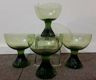 Vintage Lenox Tempo Emerald Green Crystal Hand Blown Glasses Goblets - Set Of 4