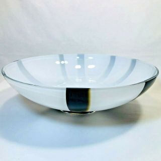 Hand Blown Black White Brown Cased Art Glass Bowl Centerpiece Bowl