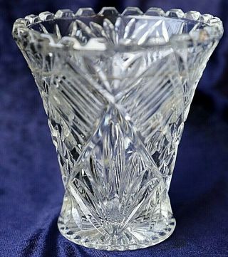 Vintage Retro ?art Deco Cut Crystal Glass Vase 13 Cm High Euc