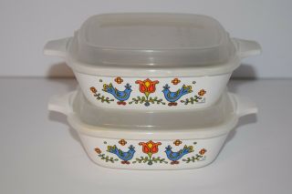 2 Corning Ware Country Festival Friendship Bluebird 1 3/4 Cup Casserole Dishes