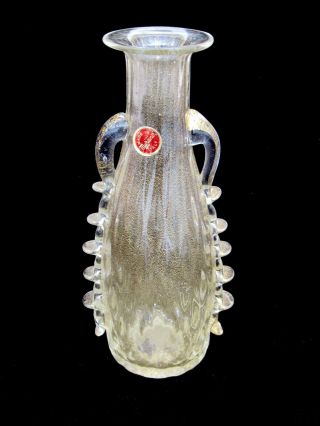 Murano Art Glass Freeform Amphora Vase W Gold Leaf & Label Vittorio Zecchin