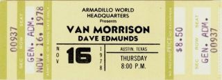 Van Morrison 1978 Wavelength Tour Concert Ticket / Austin,  Texas