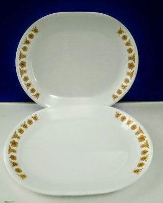 Vtg Corning Corelle Butterfly Gold Serving Platter Set 2 Oval White Gold 12 X 10