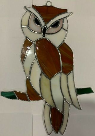 Owl Bird (large) - Stained Glass - Handcrafted - Sun Catcher - 12” X 8”inches