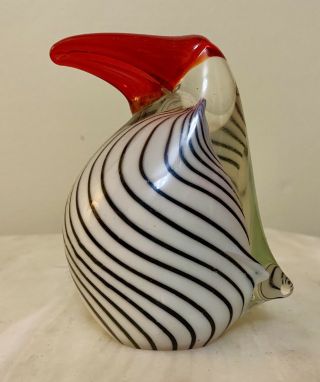Murano Art Glass Black White Striped Red Beak Bird Toucan Paperweight