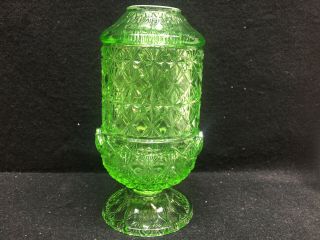 Green Vaseline Glass Fairy Lamp Votive Candle Holder Uranium Yellow Daisy Button