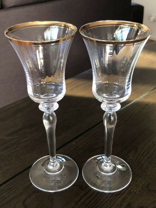 Vintage Mikasa Jamestown Crystal Gold Trim Tall Stem Wine Glasses