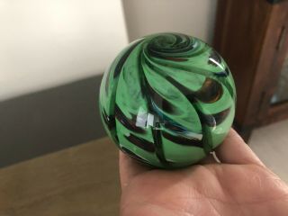 Wheaton Village Art Glass Paperweight Signed Wh Green Swirl