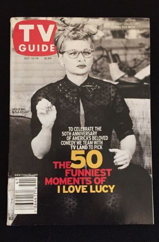 Tv Guide I Love Lucy Lucille Ball Burning Nose 50th Anniversary Oct.  13,  2001