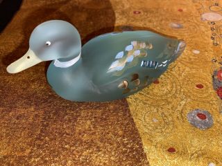 Fenton Blue Mallard Duck Hand Painted With Metalliac Feathers Signed M Young