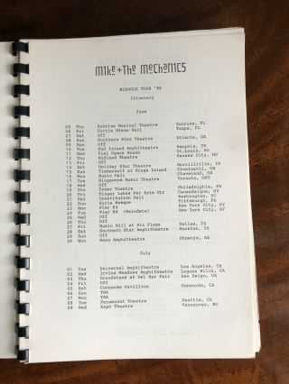 Mike And The Mechanics Concert Tour Crew Itinerary 1986 Music Memorabilia 2