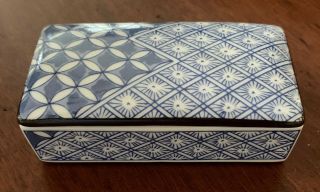 Tiffany & Co.  Blue & White,  4 " Covered Trinket Box,  Porcelain,  Rectangular,