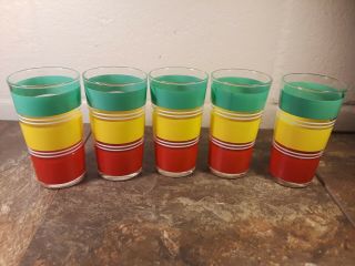 Vintage Retro Mcm - Red Yellow And Green - Glass Tumblers - Euc Estate