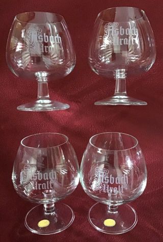 Set Of 4 Small Asbach Uralt Brandy Sniffer Glasses Made In Western Germany