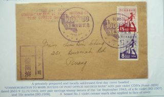 Japanese Occ.  Of Malaya 1943 Saving Bank 1st Day Cover Sent In Penang - Censored