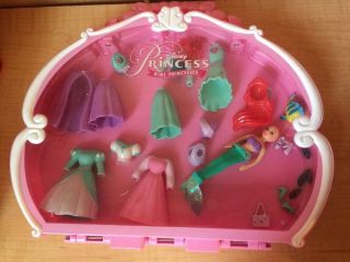 Disney Princess Ariel 4 " Doll 5 Dresses Mermaid Tail Cape Polly Pocket Case Pets