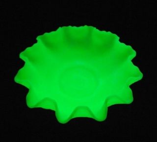 Fenton Persian Medallion Yellow Custard Satin Uranium Glass Bowl 8 " - Glows Look