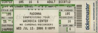 Madonna 2006 Confessions Tour Wachovia Center Philadelphia Ticket