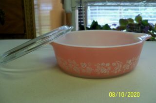 (1) Vintage Pyrex Pink Gooseberry Round Casserole Dish & Lid 471,  1 Pint