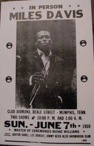 Miles Davis Beale Street Memphis Concert Poster Jazz 1959 50s 60s Art Beale St