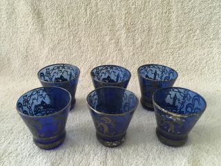 Set Of 6 Vintage Italian Venetian Cobalt Blue Shot Glasses - Febland