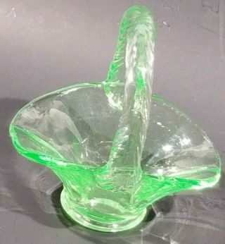 Small Green Uranium Glass Basket 4 " Uv Reactive Vintage Glows Under Black Light