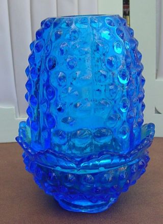 Fenton Azure Blue Hobnail Fair Candle Lamp