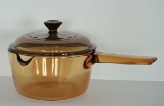 Pyrex Corning Ware Visions Amber Cookware Saucepan Pot W/spout Lid 1 L