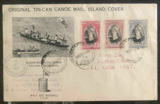 1937 Niuafoou Tonga Toga Tin Can Canoe Island Mail First Day Cover Fdc