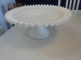 Fenton Milk Glass Pedestal Cake Plate Fluted Edge - 10 1/2 "