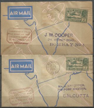India,  First Flight Covers,  Bombay To Calcutta And Back From Calcutta