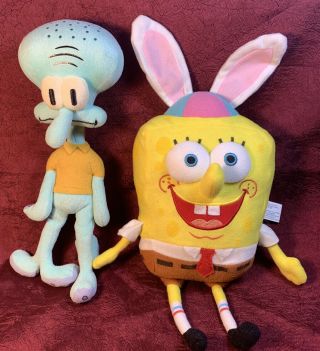 2004 Ty Squidward Plush With 2004 Spongebob Squarepants Bunny Hat Plush