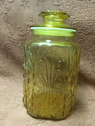 Vintage Marigold L.  E.  Smith Atterbury Scroll Apothecary Canister Jar 9 1/4”