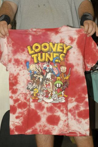 Looney Tunes Large T Shirt Resd White Tie Dye Bugs Bunny Elmer Fudd Daffy Duck