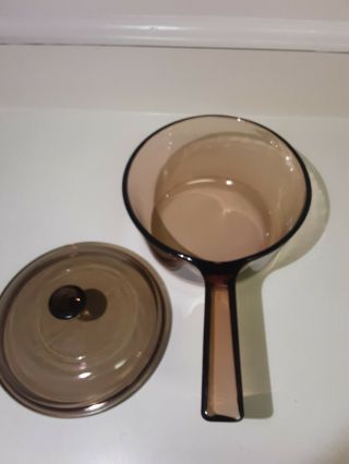 Vintage Corning Vision Ware Amber Glass 1.  5L Sauce Pan Pot with Pyrex Lid. 3