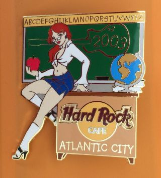 Hard Rock Cafe 2003 Atlantic City Red Head Sexy School Girl Mini Skirt Apple Pin