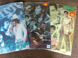 Vintage Set Of (3) Elvis Presley 3d Hologram Posters - In Orig Pkg - Rare